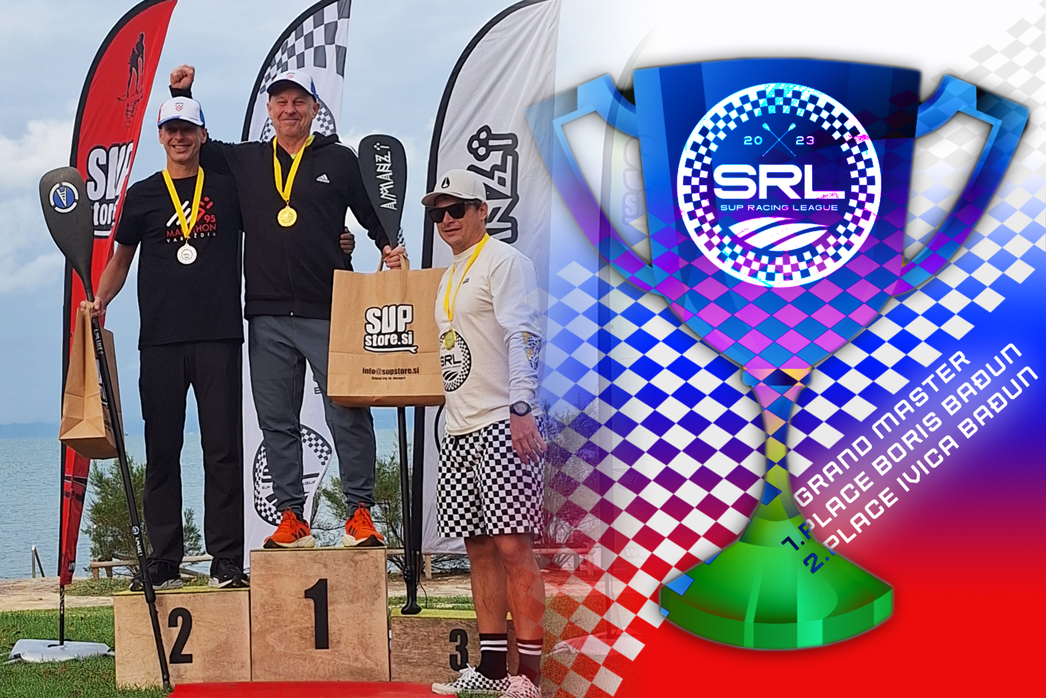 Boris and Ivica, brothers on the podium for the overall win in the SUP Racing League Grand Master category. #SUPChampions #FamilyVictory